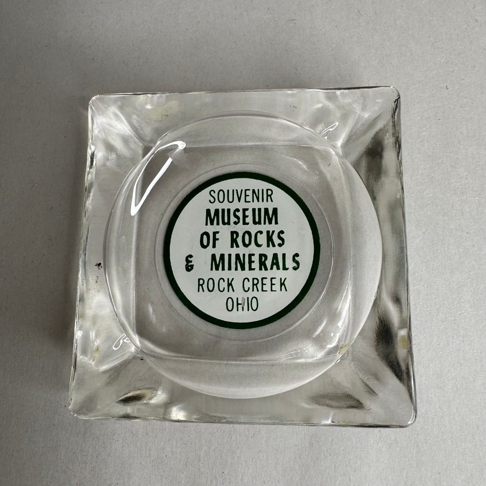 Vintage Souvenir Museum of Rocks & Minerals Rock Creek Ohio Glass Ashtray Square
